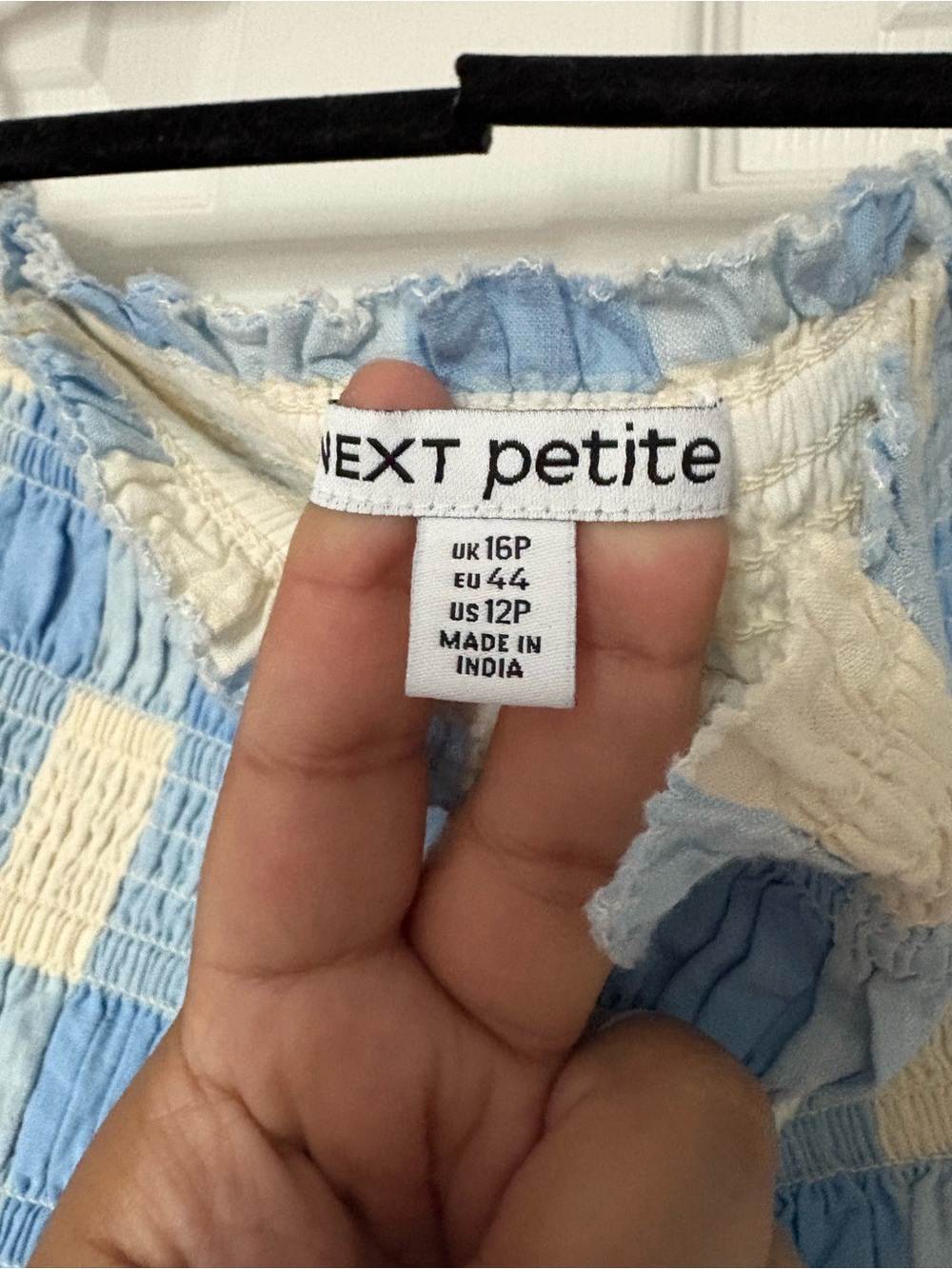 NEXT Blue and Cream Gingham Strapless Smocked Maxi Dress - Picture 3 of 3